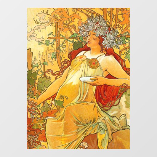 Alphonse Mucha Art Nouveau Herbst Fensteraufkleber (Blatt)
