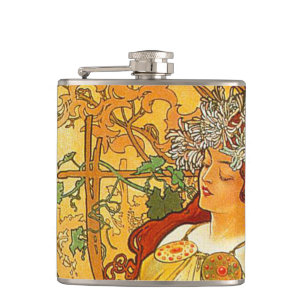 Alphonse Mucha Art Nouveau Herbst Flachmann