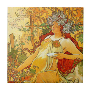 Alphonse Mucha Art Nouveau Herbst Fliese