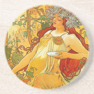 Alphonse Mucha Art Nouveau Herbst Getränkeuntersetzer