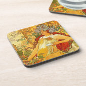 Alphonse Mucha Art Nouveau Herbst Getränkeuntersetzer (Linke Seite)