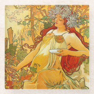 Alphonse Mucha Art Nouveau Herbst Glasuntersetzer