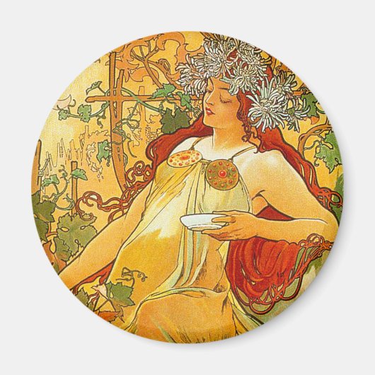 Alphonse Mucha Art Nouveau Herbst Magnet (Vorne)