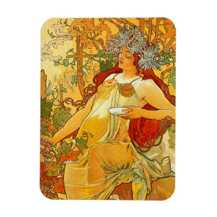 Alphonse Mucha Art Nouveau Herbst Magnet