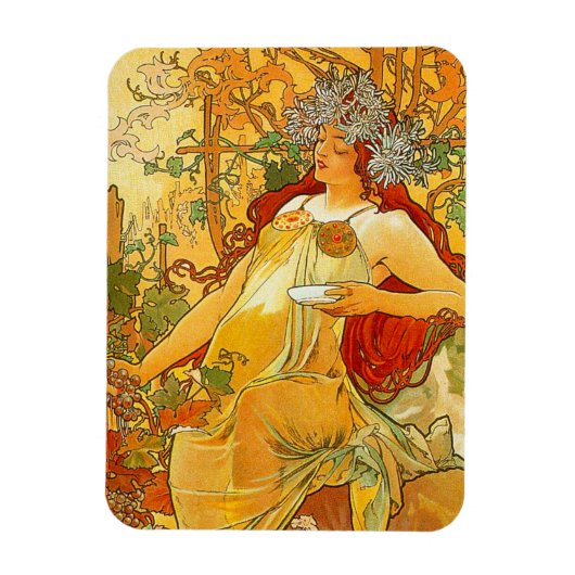 Alphonse Mucha Art Nouveau Herbst Magnet (Vertikal)