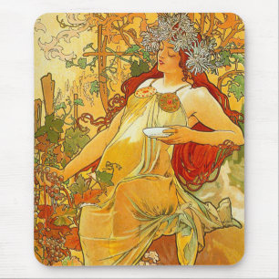 Alphonse Mucha Art Nouveau Herbst Mousepad