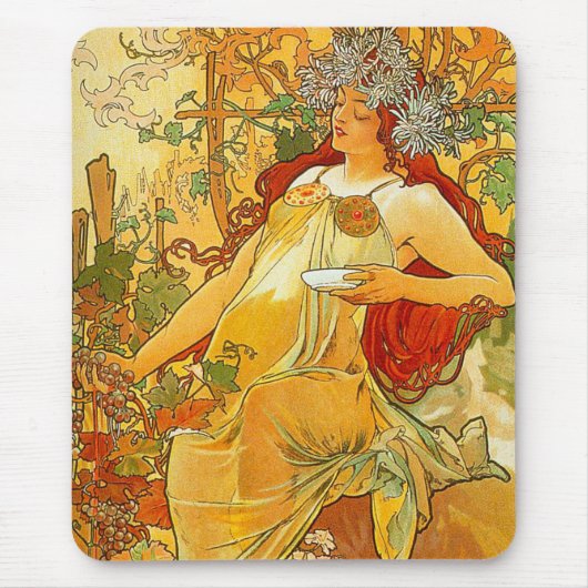 Alphonse Mucha Art Nouveau Herbst Mousepad (Vorne)