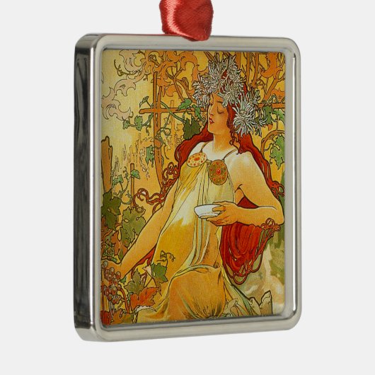 Alphonse Mucha Art Nouveau Herbst Ornament Aus Metall (Rechts)