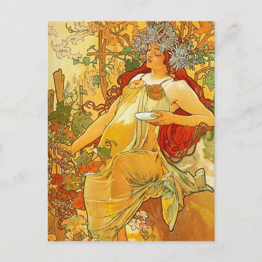 Alphonse Mucha Art Nouveau Herbst Postkarte (Vorderseite)