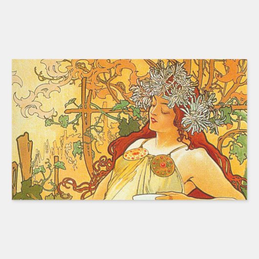 Alphonse Mucha Art Nouveau Herbst Rechteckiger Aufkleber (Vorderseite)