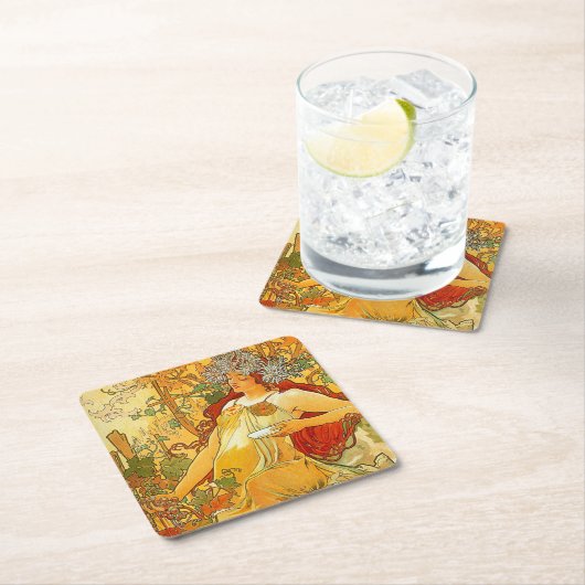 Alphonse Mucha Art Nouveau Herbst Rechteckiger Pappuntersetzer (Vor Ort)