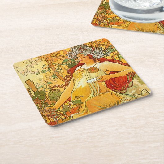 Alphonse Mucha Art Nouveau Herbst Rechteckiger Pappuntersetzer (angewinkelt)