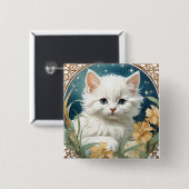 Alphonse Mucha Art Nouveau Kitten Button (Vorne & Hinten)