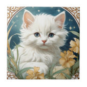 Alphonse Mucha Art Nouveau Kitten Fliese (Vorderseite)