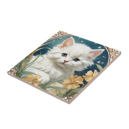Alphonse Mucha Art Nouveau Kitten Fliese (Seite)