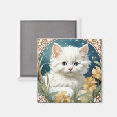 Alphonse Mucha Art Nouveau Kitten Magnet (Vorderseite/Rückseite)