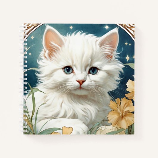 Alphonse Mucha Art Nouveau Kitten Notizblock (Vorderseite)