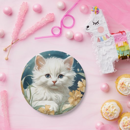 Alphonse Mucha Art Nouveau Kitten Pappteller (Party)