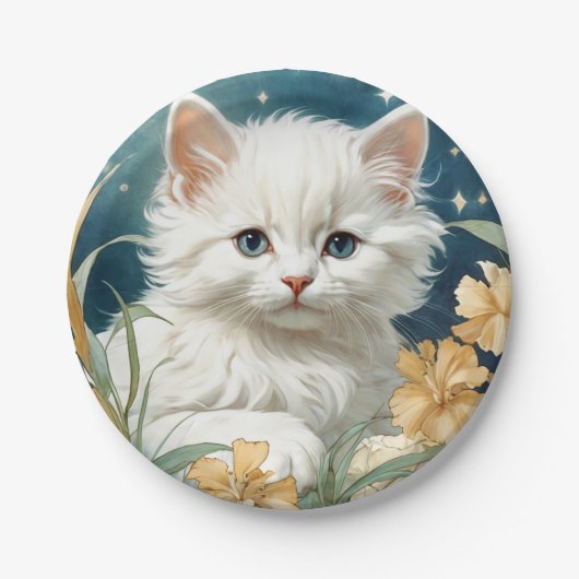 Alphonse Mucha Art Nouveau Kitten Pappteller (Vorderseite)