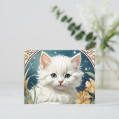 Alphonse Mucha Art Nouveau Kitten Postkarte (Stehend Vorderseite)