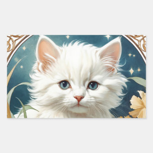 Alphonse Mucha Art Nouveau Kitten Rechteckiger Aufkleber