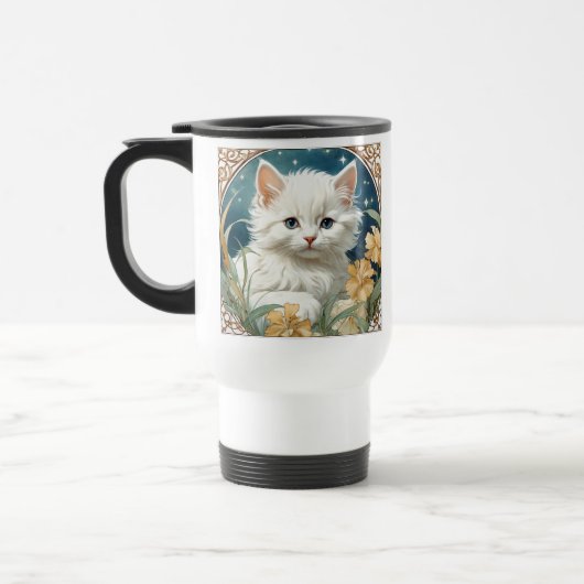 Alphonse Mucha Art Nouveau Kitten Reisebecher (Links)