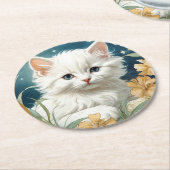 Alphonse Mucha Art Nouveau Kitten Runder Pappuntersetzer (Angewinkelt)