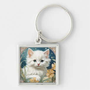 Alphonse Mucha Art Nouveau Kitten Schlüsselanhänger