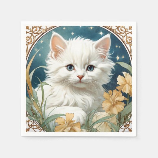 Alphonse Mucha Art Nouveau Kitten Serviette (Vorderseite)