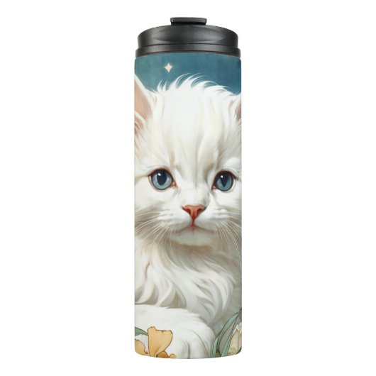 Alphonse Mucha Art Nouveau Kitten Thermosbecher (Vorderseite)