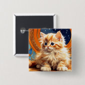 Alphonse Mucha Art Nouveau Orange Cat Button (Vorne & Hinten)