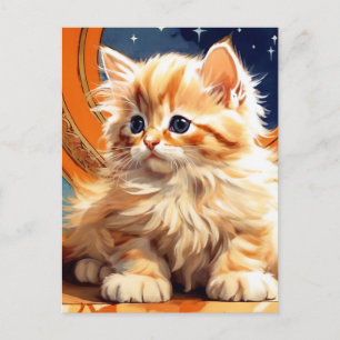 Alphonse Mucha Art Nouveau Orange Cat Feiertagspostkarte