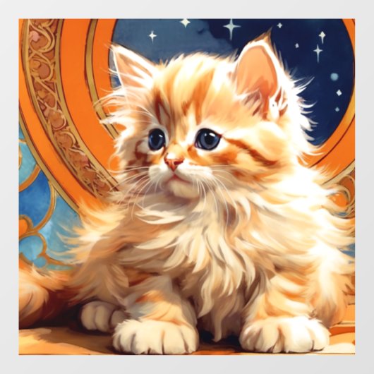 Alphonse Mucha Art Nouveau Orange Cat Fensteraufkleber (Blatt)