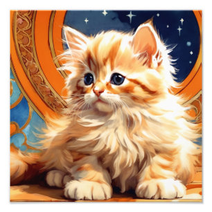 Alphonse Mucha Art Nouveau Orange Cat Fotodruck
