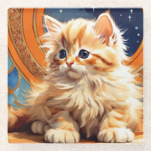 Alphonse Mucha Art Nouveau Orange Cat Glasuntersetzer