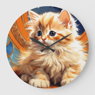 Alphonse Mucha Art Nouveau Orange Cat Große Wanduhr