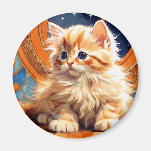 Alphonse Mucha Art Nouveau Orange Cat Magnet (Vorne)