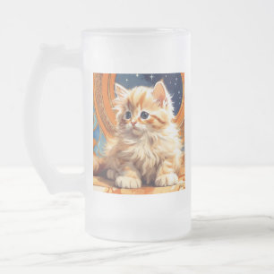 Alphonse Mucha Art Nouveau Orange Cat Mattglas Bierglas