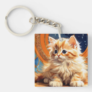Alphonse Mucha Art Nouveau Orange Cat Schlüsselanhänger