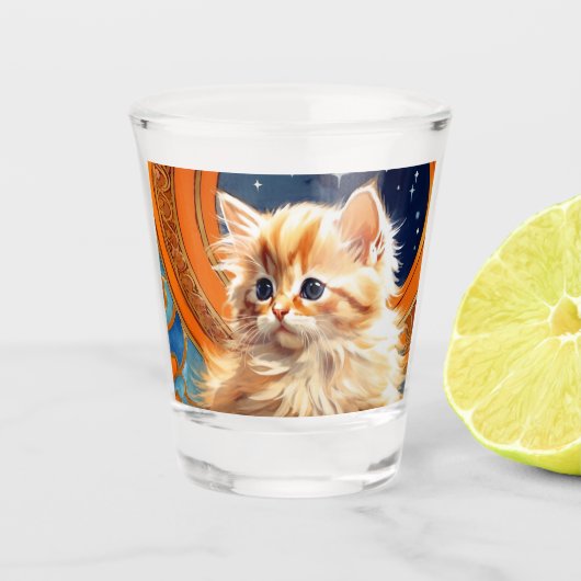 Alphonse Mucha Art Nouveau Orange Cat Schnapsglas (Vorderseite)