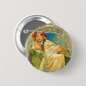 Alphonse Mucha Art Nouveau Princess Hyacinth Button (Vorne & Hinten)
