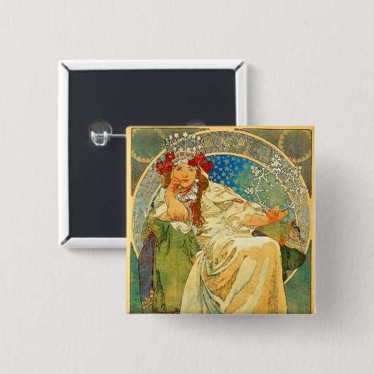 Alphonse Mucha Art Nouveau Princess Hyacinth Button (Vorne & Hinten)