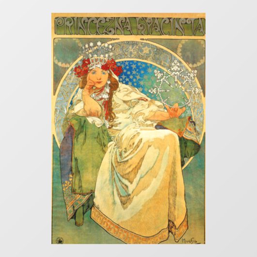 Alphonse Mucha Art Nouveau Princess Hyacinth Fensteraufkleber (Blatt)