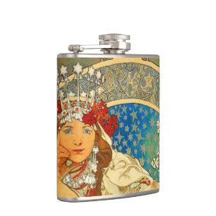 Alphonse Mucha Art Nouveau Princess Hyacinth Flachmann