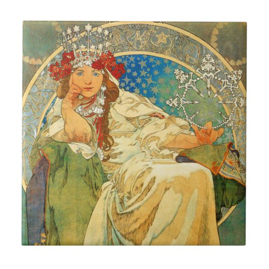 Alphonse Mucha Art Nouveau Princess Hyacinth Fliese (Vorderseite)