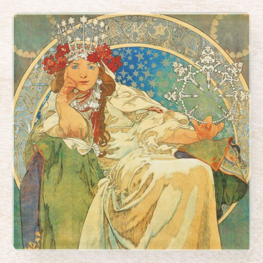 Alphonse Mucha Art Nouveau Princess Hyacinth Glasuntersetzer (Vorderseite)