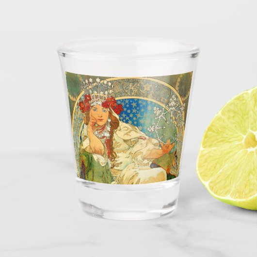 Alphonse Mucha Art Nouveau Princess Hyacinth Schnapsglas (Vorderseite)