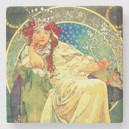 Alphonse Mucha Art Nouveau Princess Hyacinth Steinuntersetzer (Vorderseite)