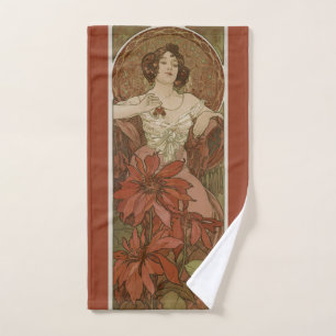 Alphonse Mucha Art Nouveau Rubin Antik Floral Handtuch