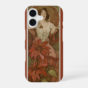 Alphonse Mucha Art Nouveau Rubin Vintage Floral iPhone 16 Hülle